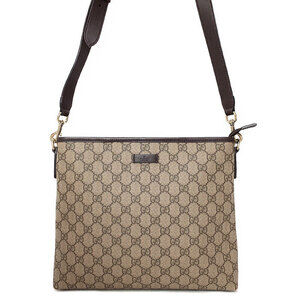 Gucci GG Plus Monogram Flat Messenger Crossbody Bag Brown